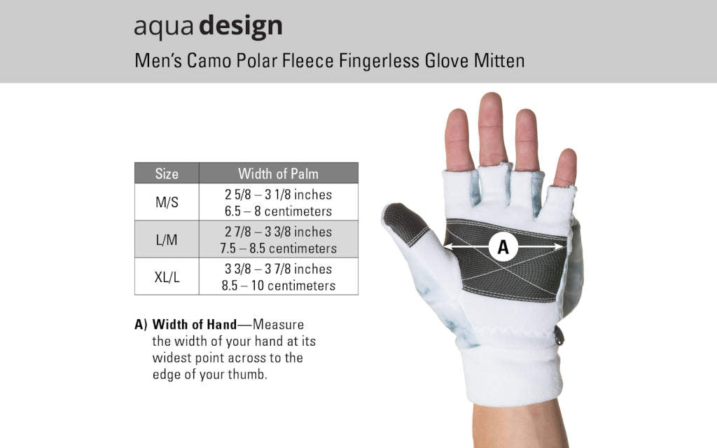 Aqua Design Mens Polar Fleece Fingerless Glove Size Chart