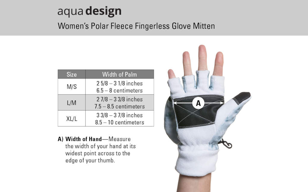 Womens Polar Fleece Fingerless Glove Size Chart