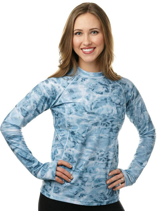 Womens UPF 50+ Rash Guard Long Sleeve Shirt | Aqua Design