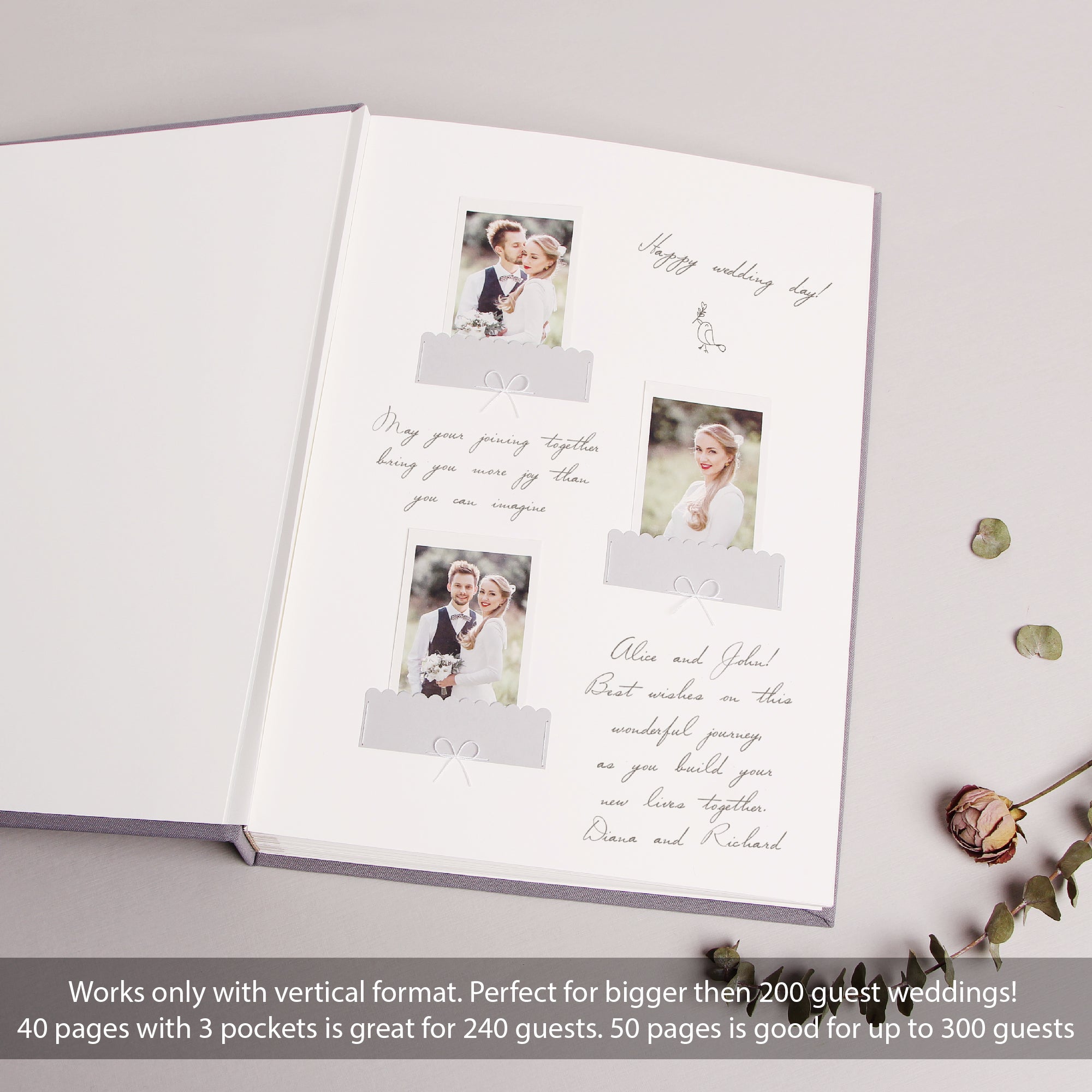 Cream Instax Photo Guestbook, Real Gold Lettering Calligraphy, Personalised Wedding Album, Wedding book - by Liumy - Liumy 