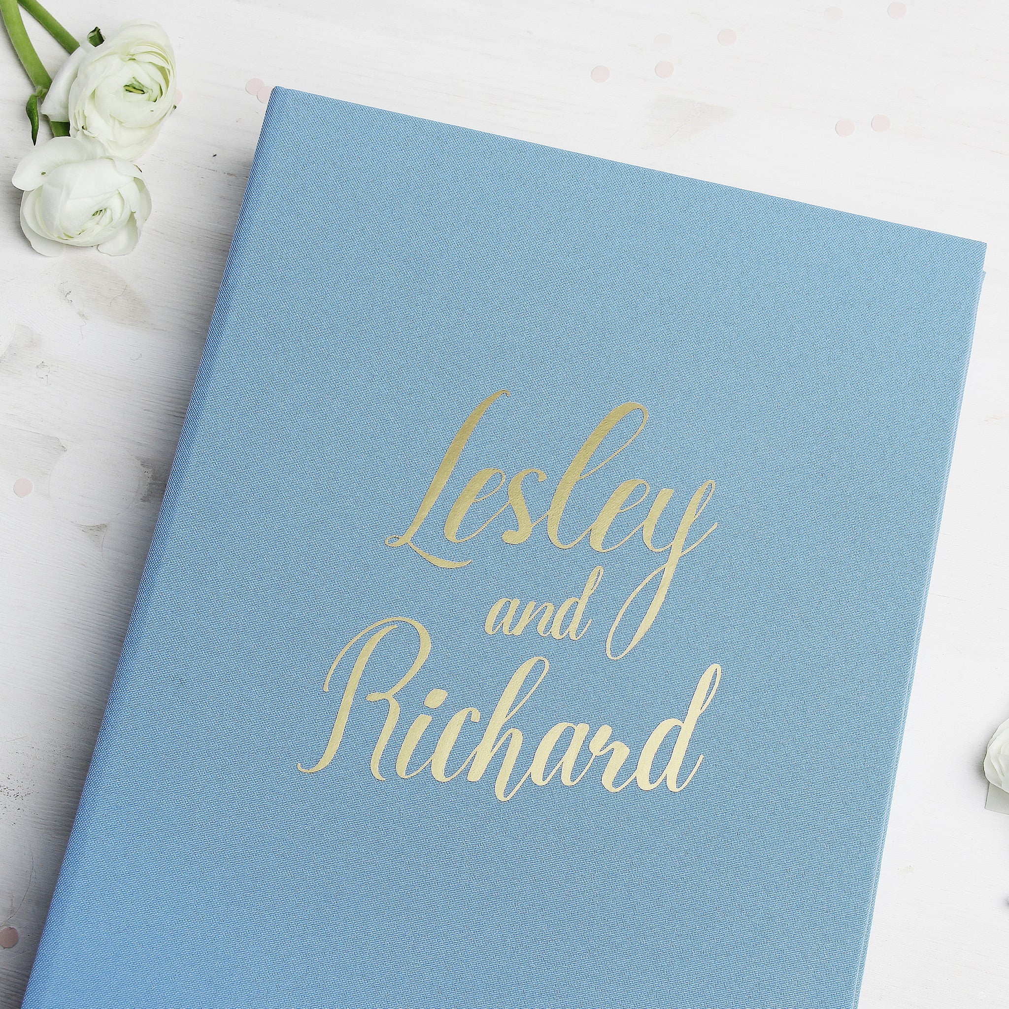 Light Blue, Monogram Wreath  Guest Book – Liumy Albums