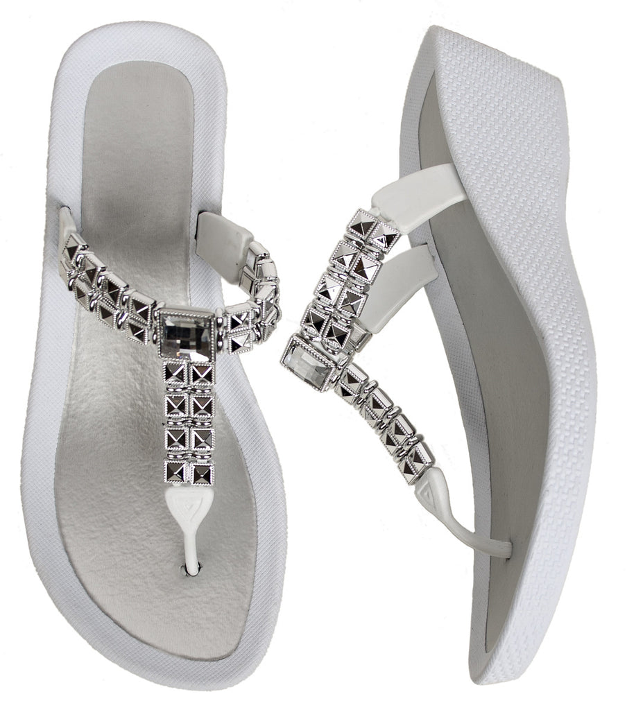 white wedge flip flops