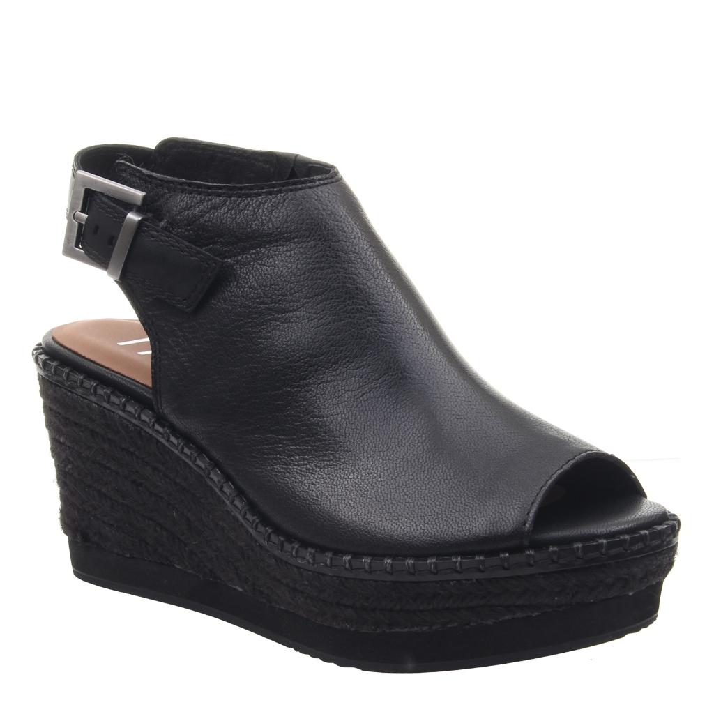 black leather wedge