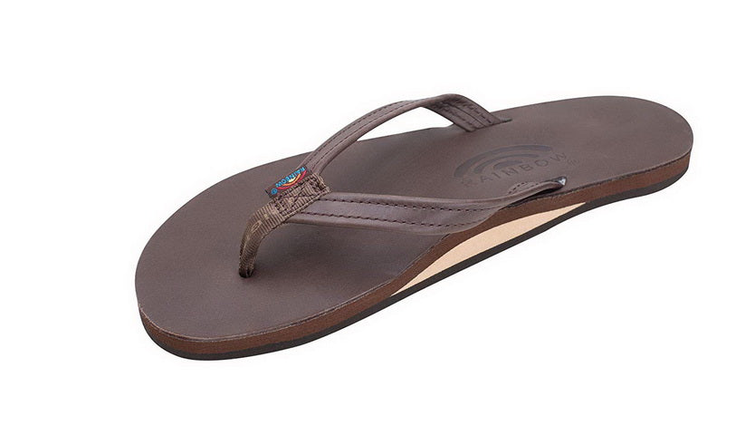 single layer premier leather with arch support and a narrow strap