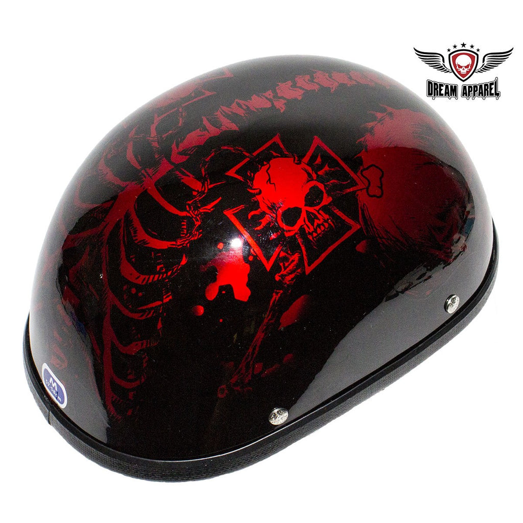 Shiny Burgundy Motorcycle Novelty Helmet with Horned Skeletons – B&S Motorcycle Store
