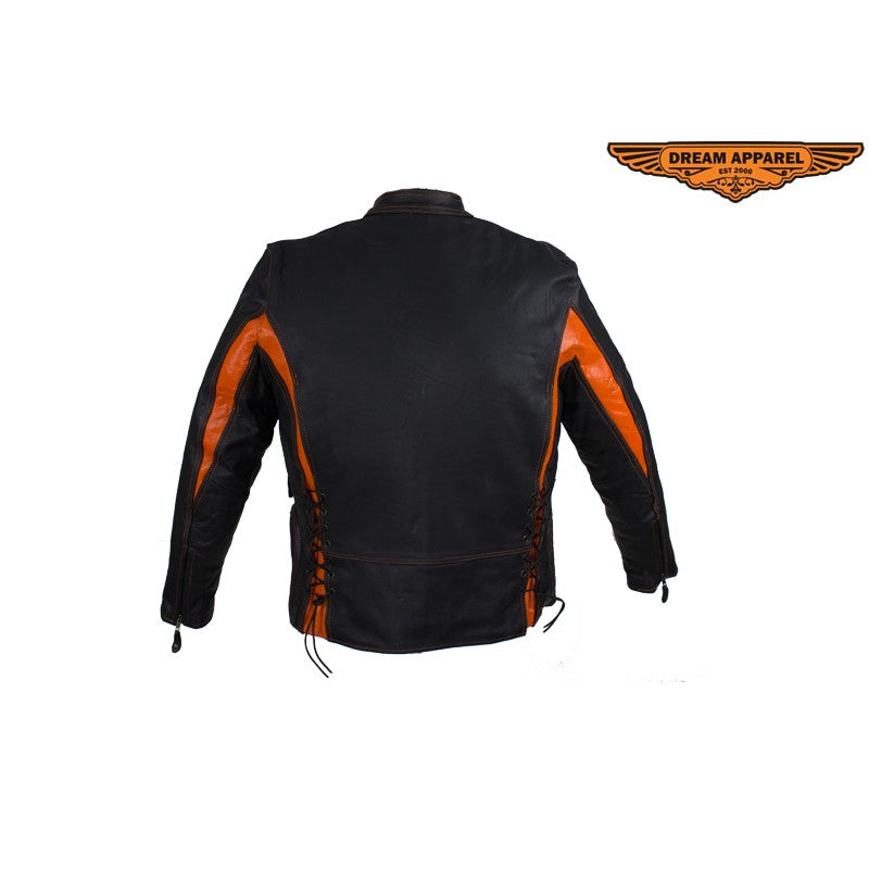 Women's Black and Orange Leather Racer Jacket With Laces – B&S ...