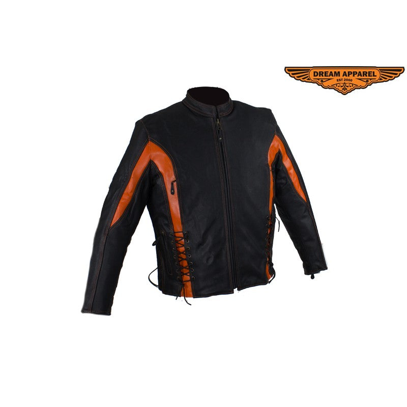 Women's Black and Orange Leather Racer Jacket With Laces – B&S ...