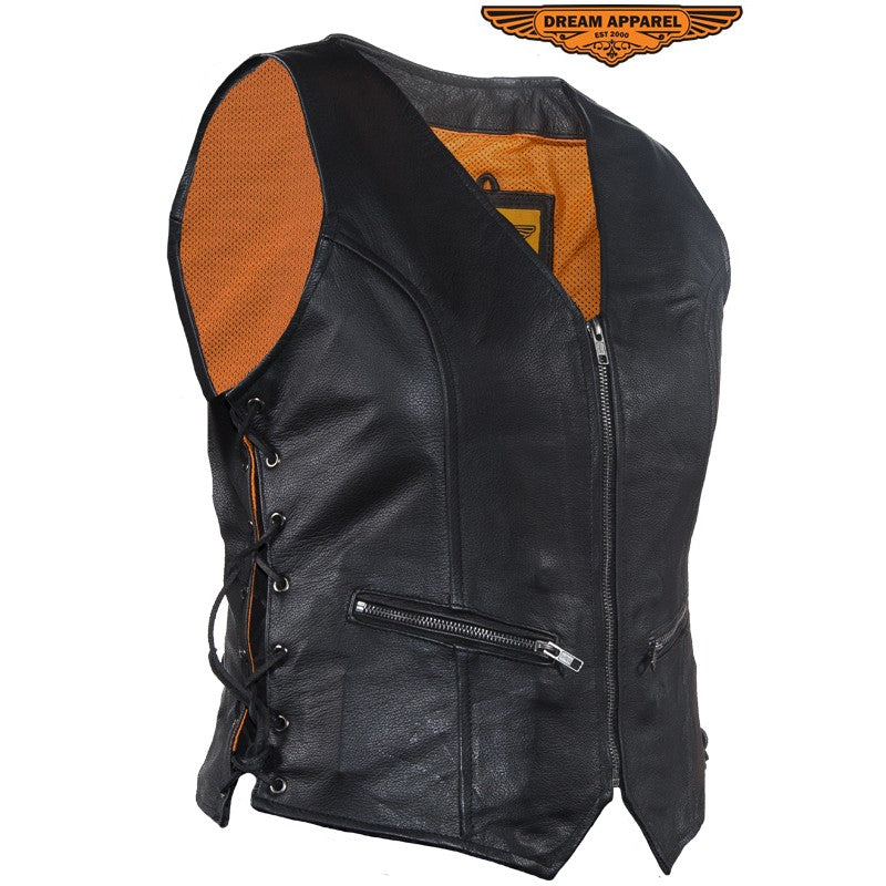 Womens Leather Motorcycle Zip Up Leather Vest With Concealed Carry – B&S Motorcycle Store