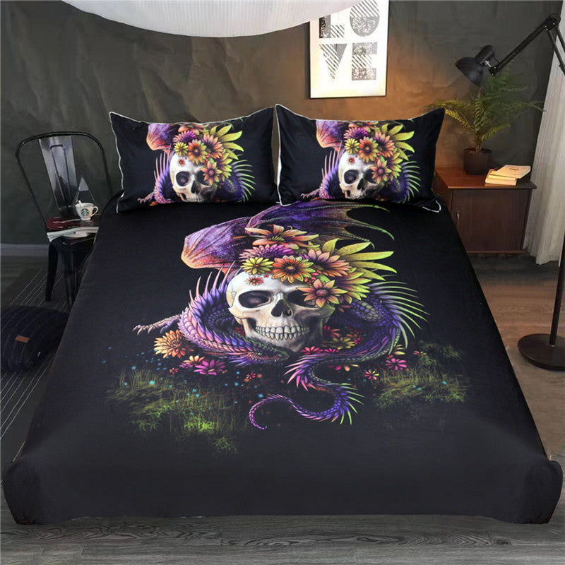 Flowery Skull By Sunima Bedding Set Purple Flower Duvet Cover