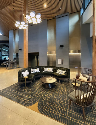 Lobby of the new Amaterra Winery located in Portland, Oregon. Custom designed and made rug from Christiane Millinger