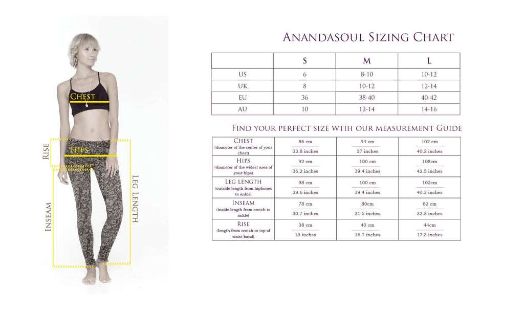 Ananda S Collection Size Chart