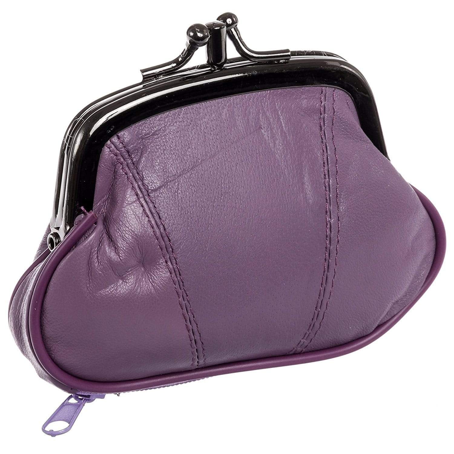 KISSLOCK Leather Change Purse with Clasp and zipper bottom pouch ...