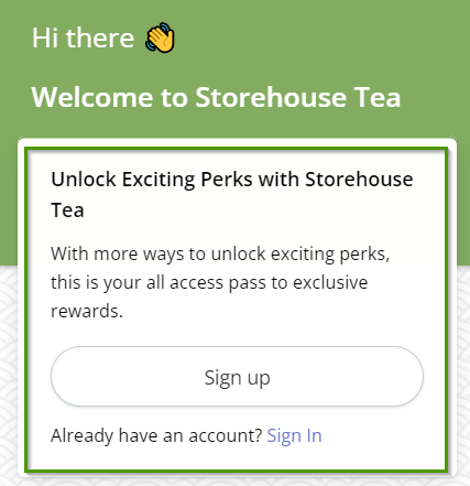 Storehouse Tea Sign In Page