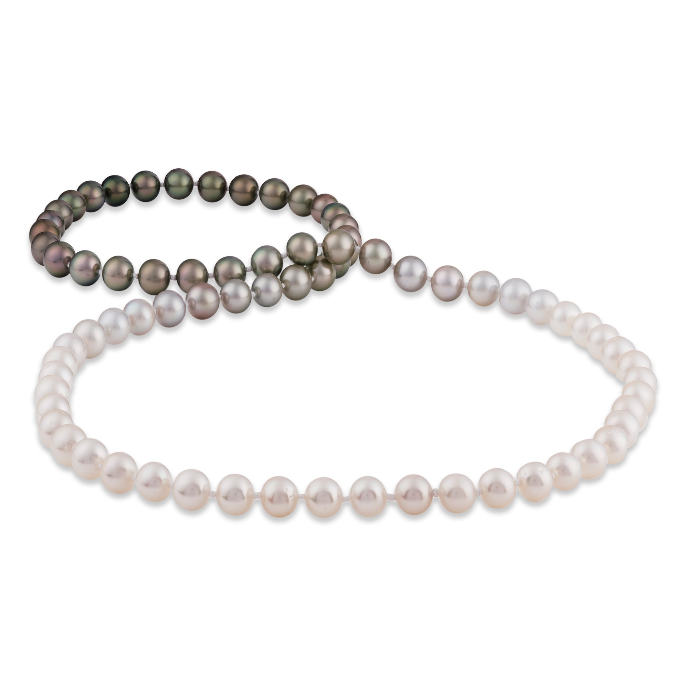 33 Ombre South Sea White Pearl and Tahitian Black Pearl Strand- Made in Hawaii