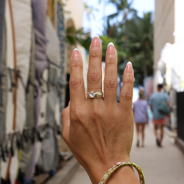 14K Yellow Gold Hibiscus Flower with Diamond Ring. – Genova Hawaiian Jewelry  & Pearls