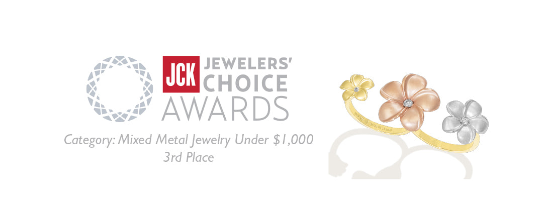 2017 JCK Award Winner: Plumeria Ring in Tri Color Gold with Diamonds