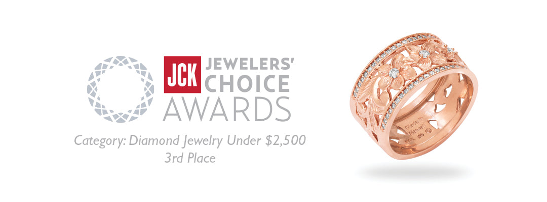 2017 JCK Award Winner: Hawaiian Heirloom Plumeria Ring in Rose Gold with Diamonds