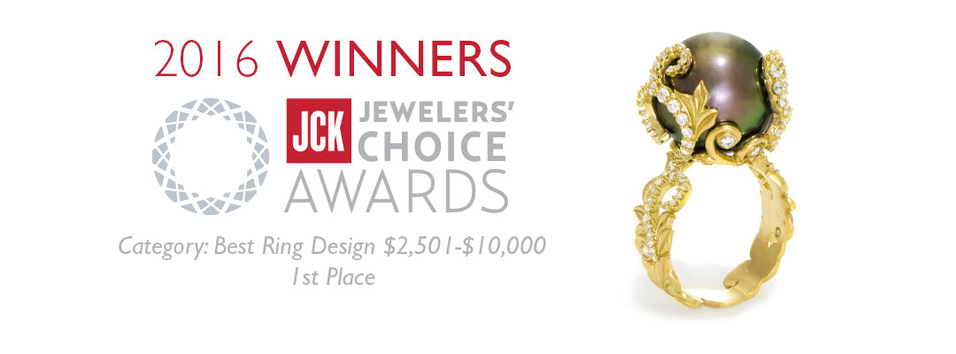 2016 JCK Award Winner: Hawaiian Heirloom Tahitian Pearl Ring in Gold with Diamonds