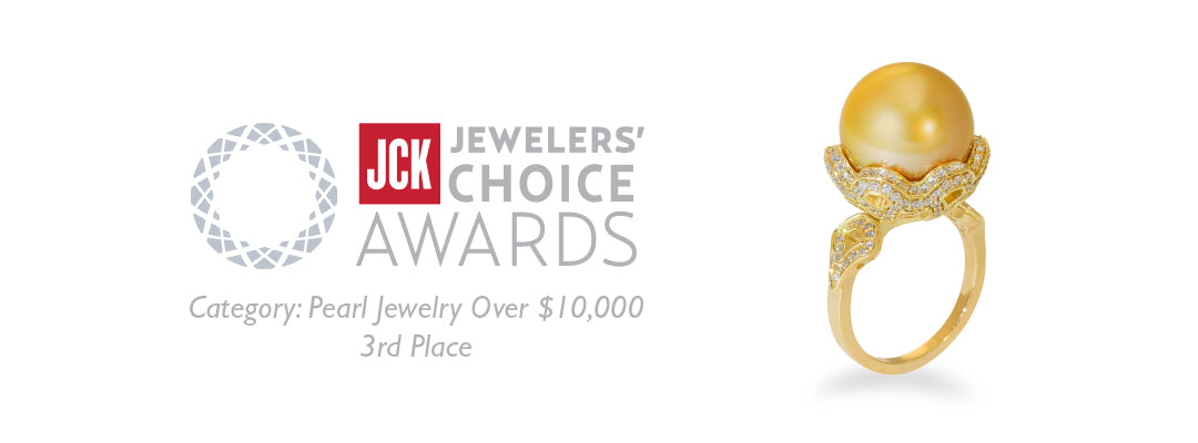 2015 JCK Award Winner: South Sea Golden Pearl Ring in Gold with Diamonds