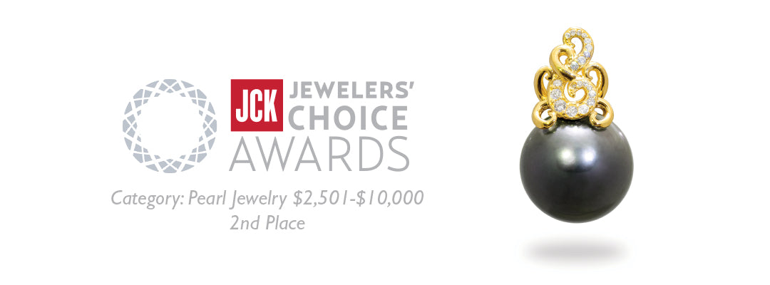 2014 JCK Award Winner: Paisley Tahitian Black Pearl Pendant in Gold with Diamonds