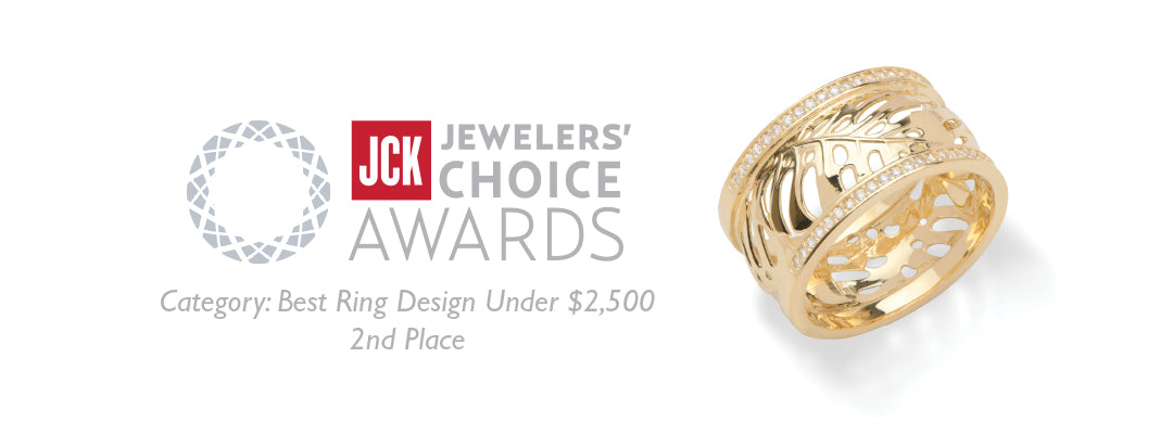 2020 JCK Award Winner: Monstera Ring in Gold with Diamonds