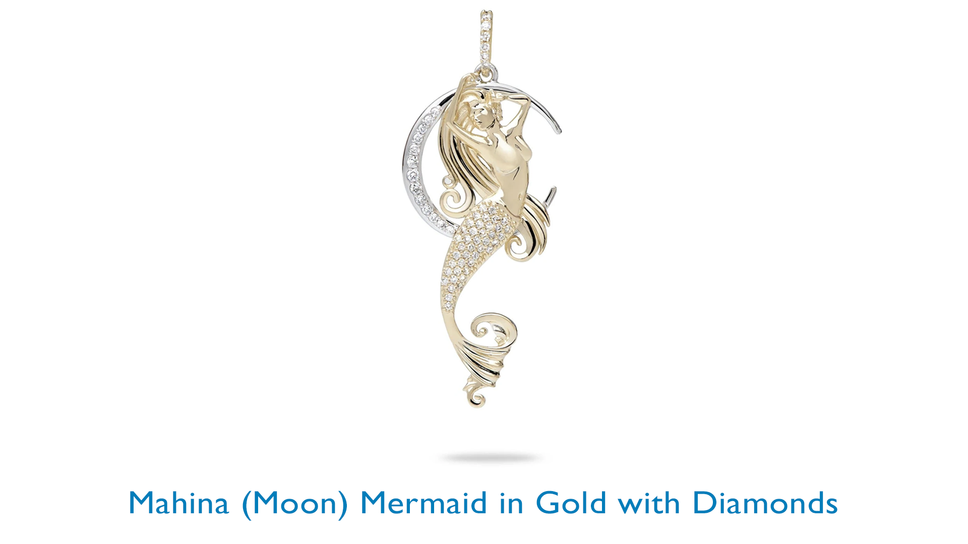 Mahina Moon Mermaid Pendant in Gold with Diamonds