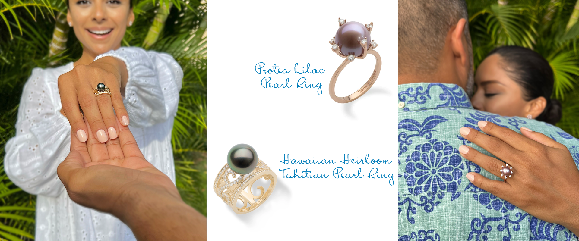 Hawaiian Pearl Engagement Rings - Tahitian & Lilac Pearl Rings