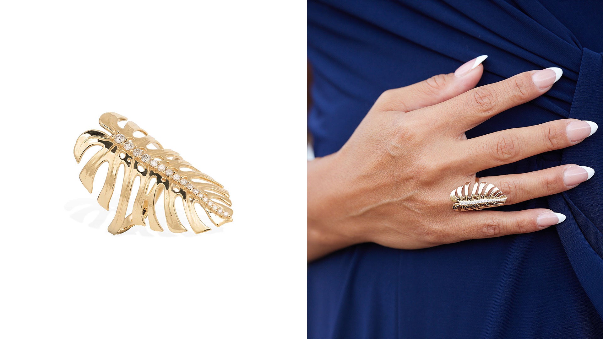 Monstera Ring Gold with Diamonds