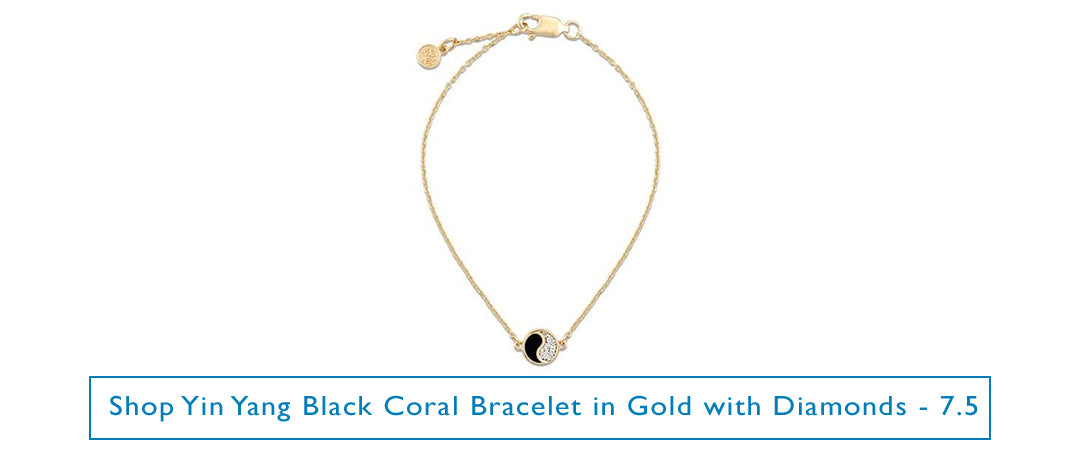 Yin Yang Hawaiian Black Coral Bracelet in Gold with Diamonds