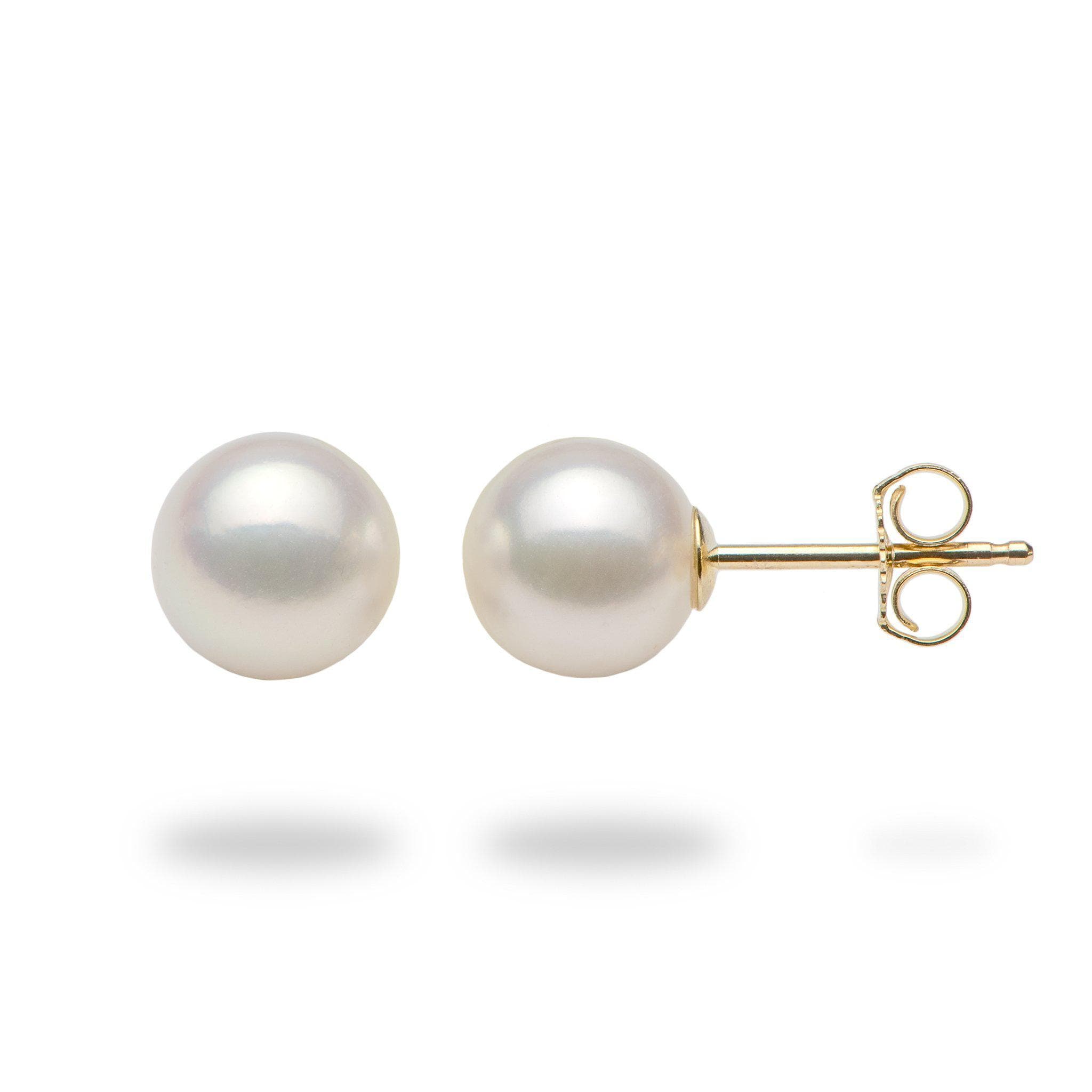 Ikecho 18ct Yellow Gold Stud Earrings With 758mm Japanese Akoya Pearl