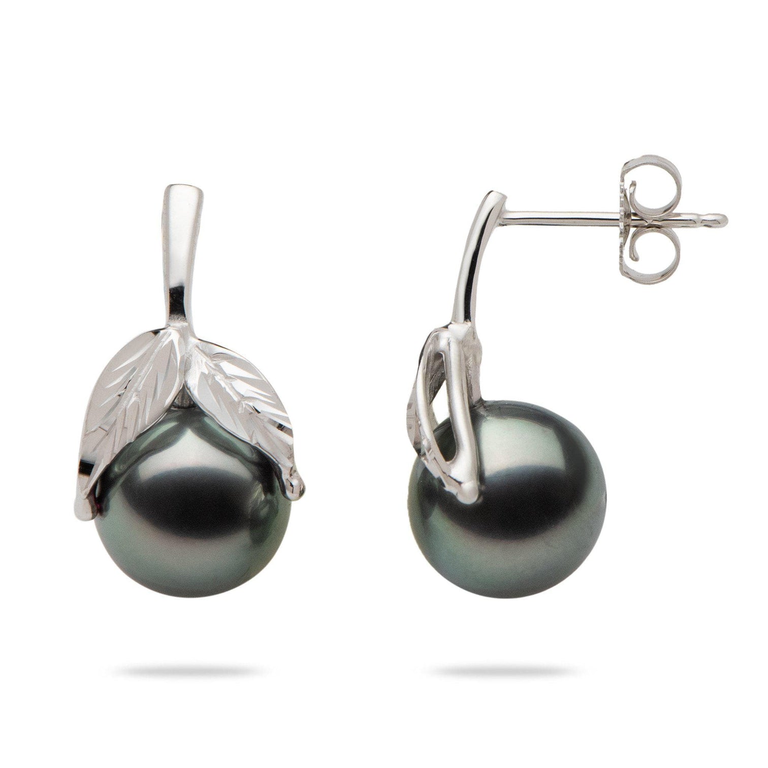 Tahitian Black Pearl Maile Earrings in White Gold - 9-10mm – Maui ...