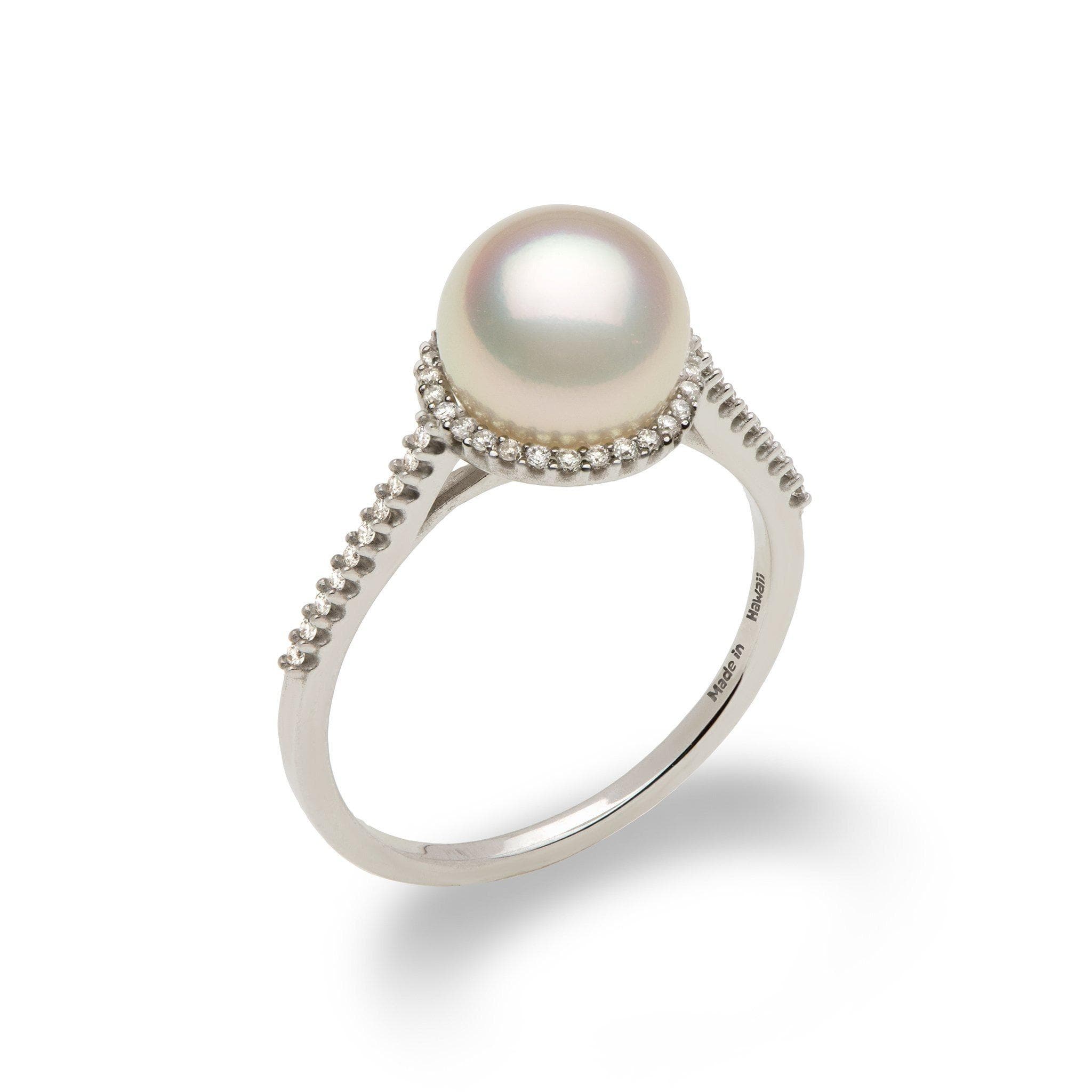 Akoya Pearl Ring with Diamond in 14K White Gold (8mm) - Maui Divers Jewelry