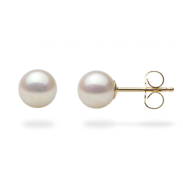 6.0-6.5 mm AAA White Akoya Pearl Stud Earrings 14K Yellow Gold by Pearl Paradise