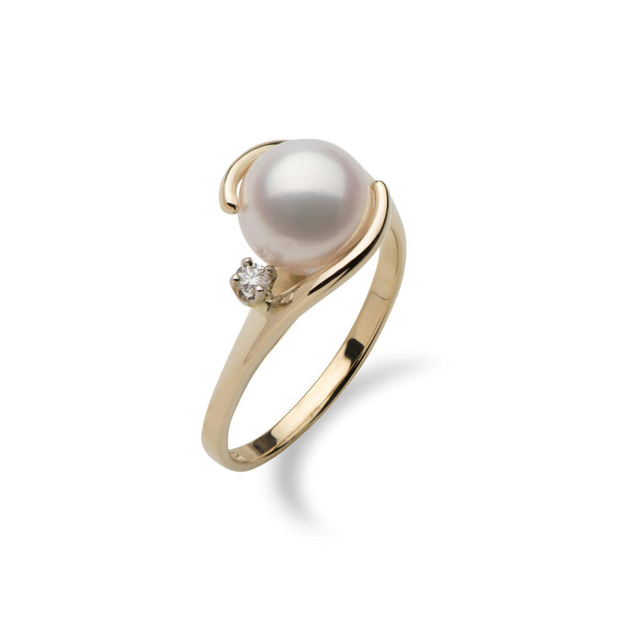Akoya Pearl Ring with Diamond in Gold (8mm) – Maui Divers Jewelry