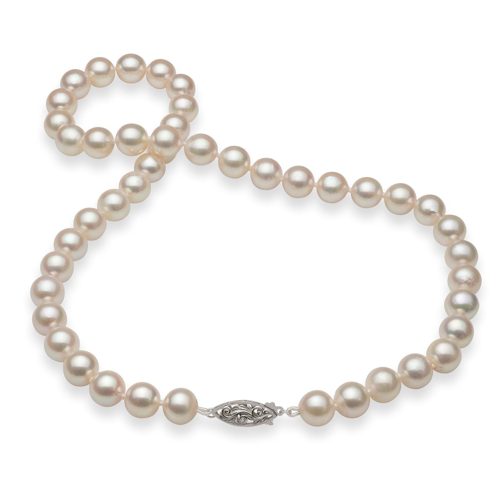 18-19 Akoya White Pearl Strand with Two Tone Gold Clasp - 8-8.5mm- Made in Hawaii