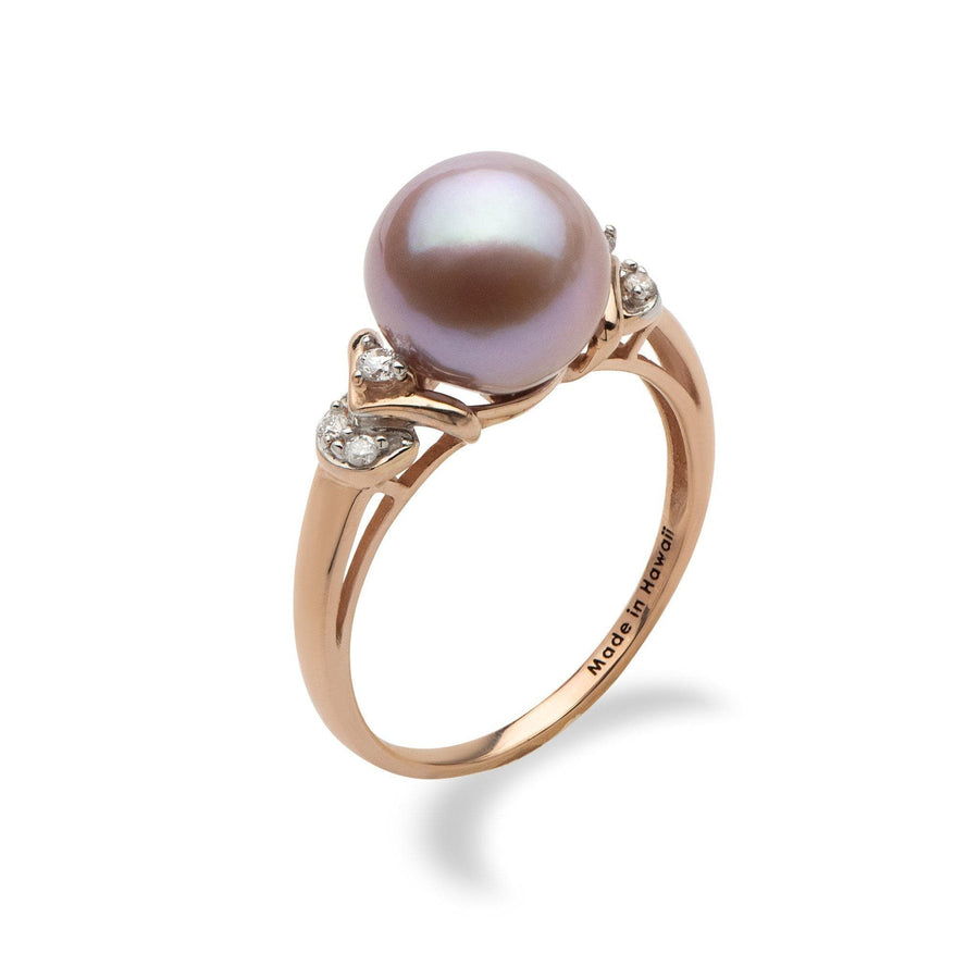 Lilac Freshwater Pearl Ring in Rose Gold with Diamonds - 9-10mm – Maui ...