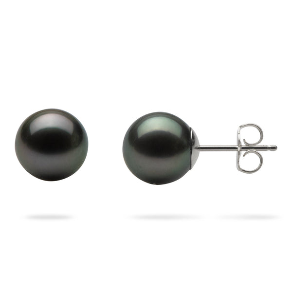 Tahitian Black Pearl Stud Earrings 9mm