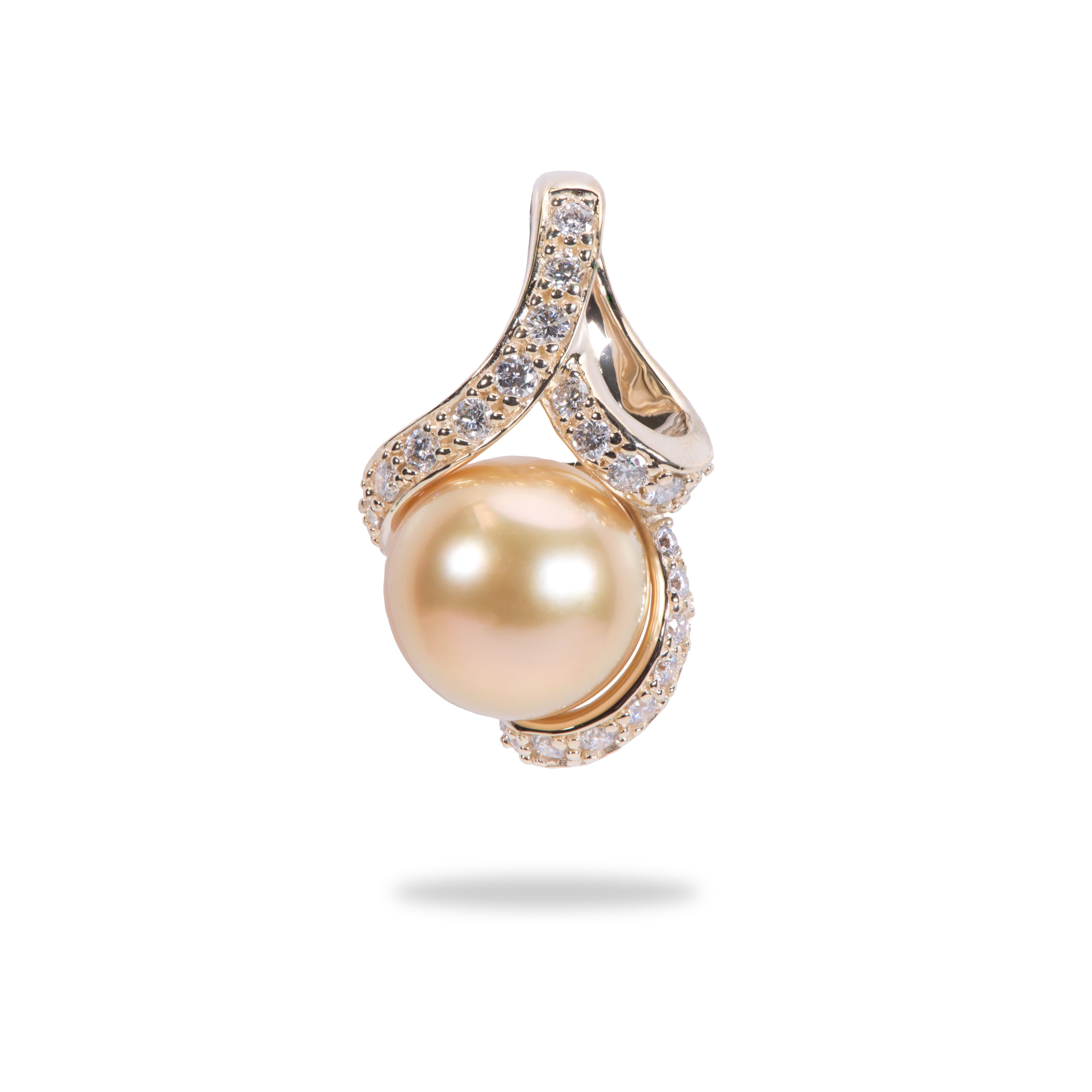 South Sea Gold Pearl Pendant in Gold with Diamonds - 11-12mm