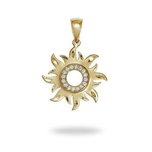 Sun Pendant with Diamonds in 14K Yellow Gold - 17mm