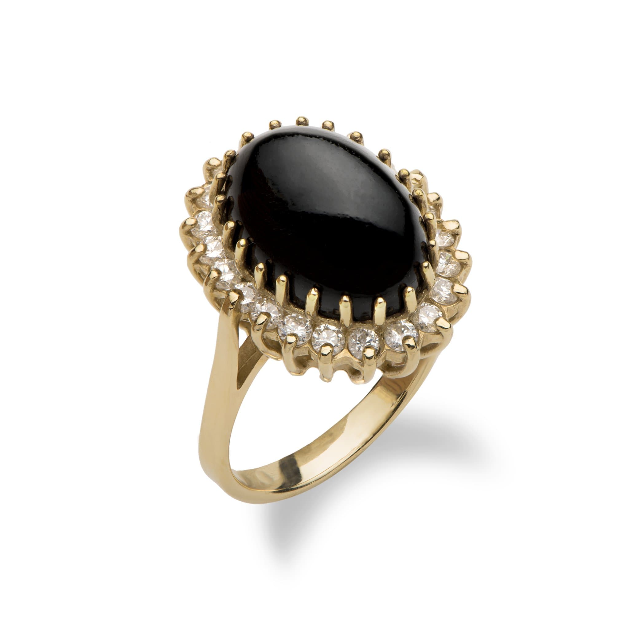 Princess Ka‘iulani Black Coral Ring in Gold with Diamonds - 14mm - Maui Divers Jewelry product image