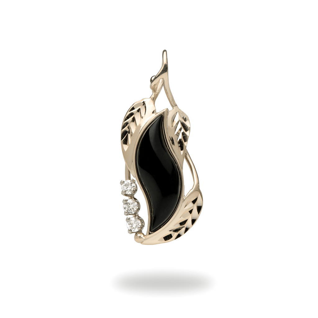 Paradise Black Coral Pendant in Gold with Diamonds