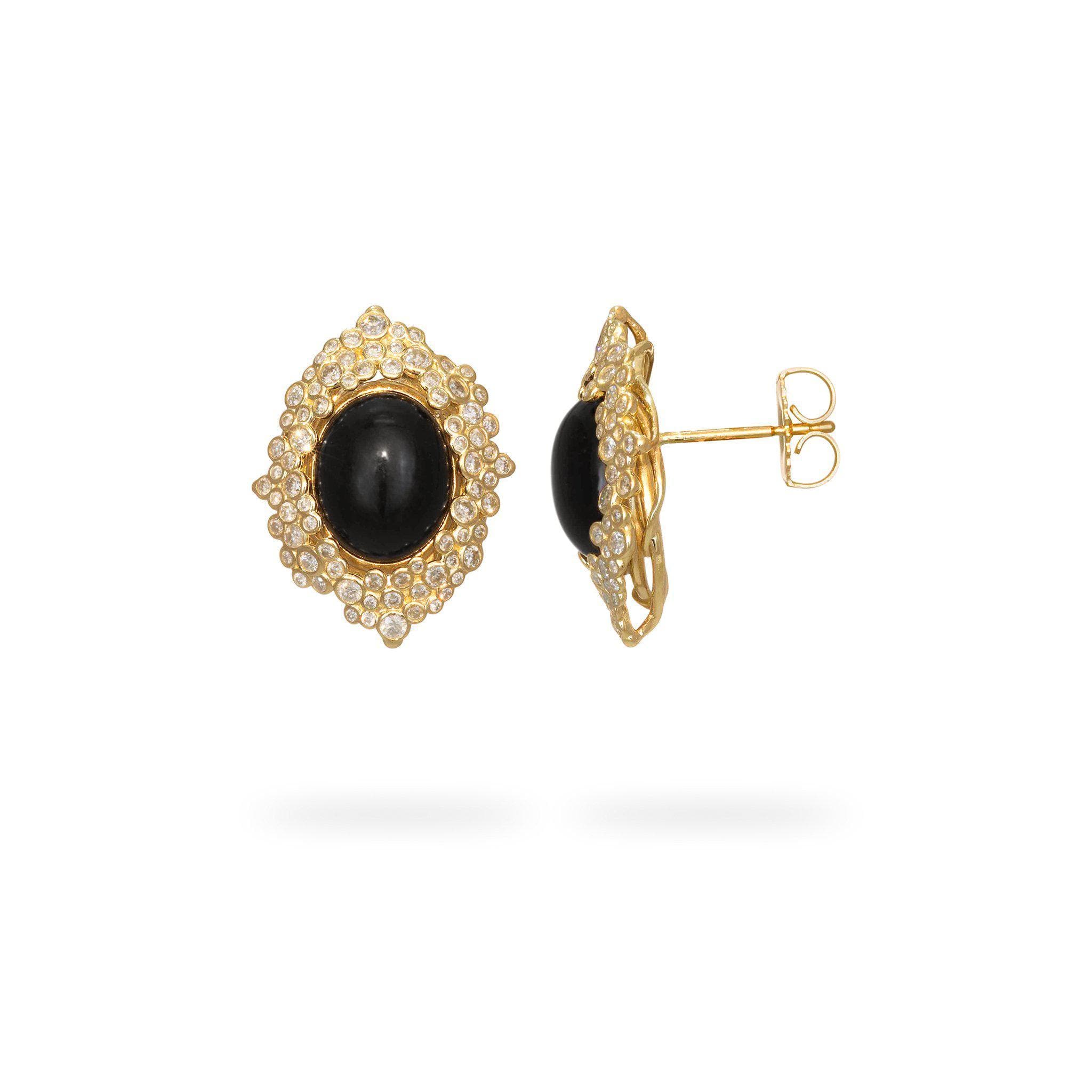 Bubble Black Coral Earrings with Diamonds in Gold