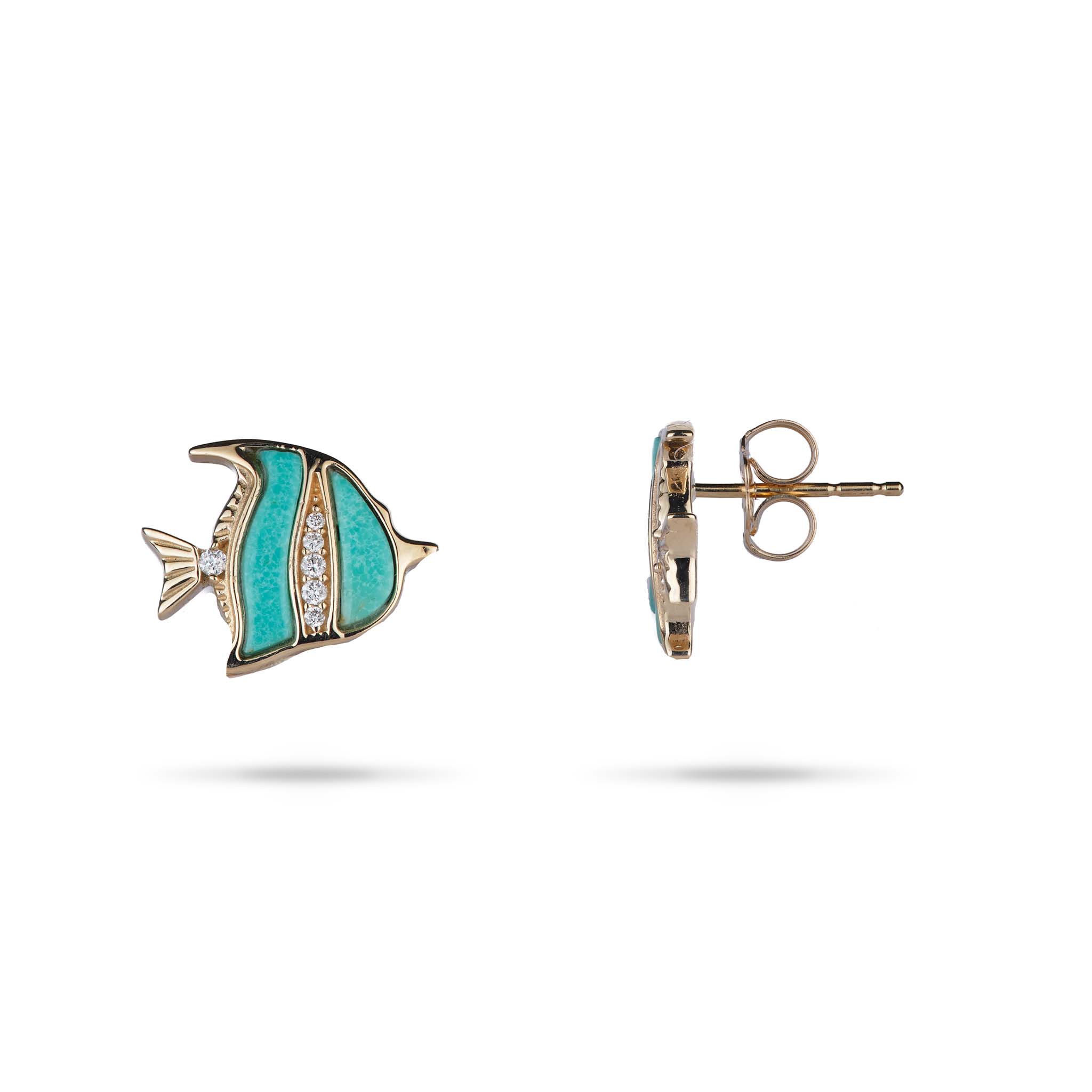 Sealife Angelfish Turquoise Earrings in Gold with Diamonds - 12mm