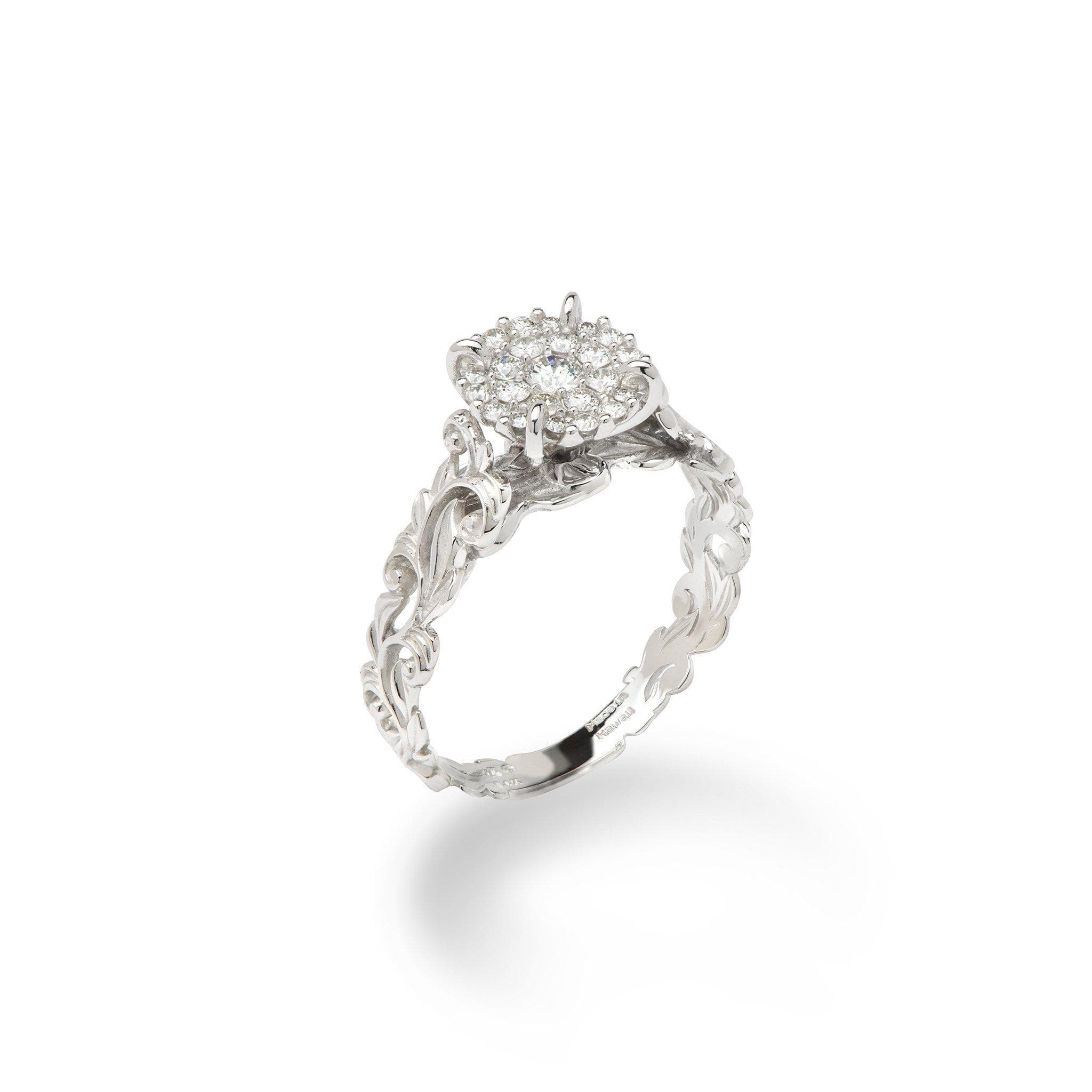 Hawaiian Heirloom Engagement Ring with Diamonds in 14K