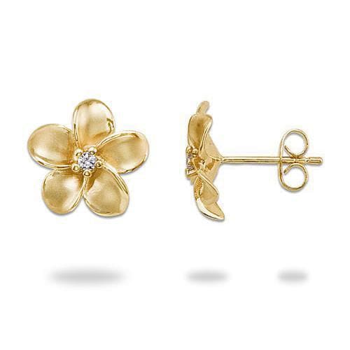 Plumeria Earrings in Gold with Diamonds - 9mm – Maui Divers Jewelry