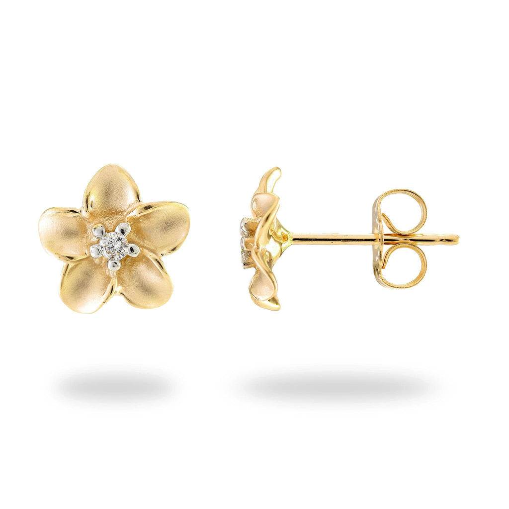 Plumeria Earrings in Gold with Diamonds - 9mm – Maui Divers Jewelry