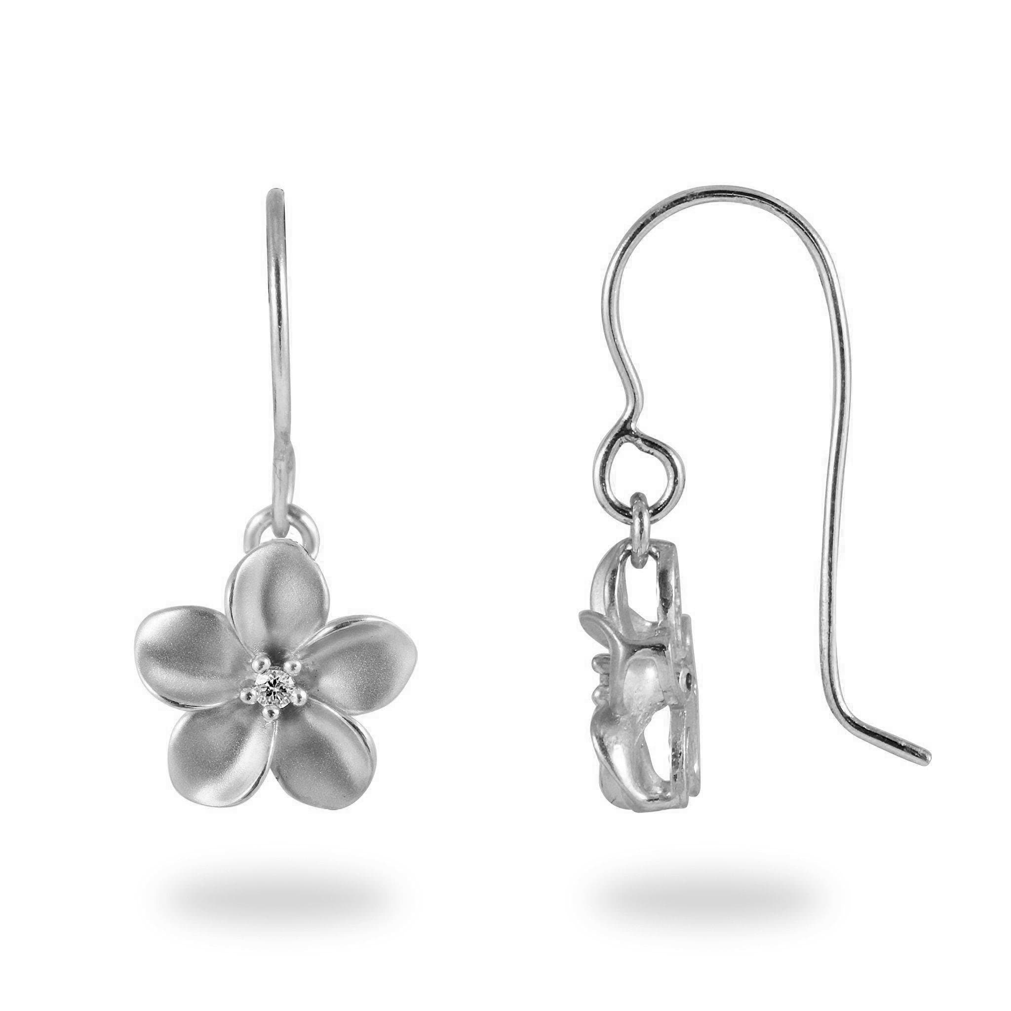 Plumeria Earrings in White Gold with Diamonds - 11mm