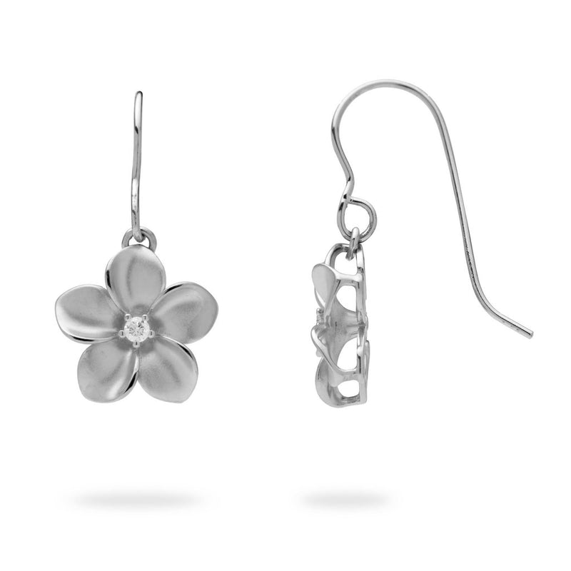 Plumeria Earrings in White Gold with Diamonds - 13mm – Maui Divers Jewelry