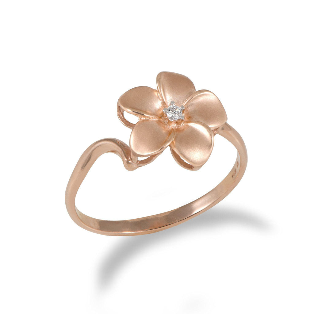 Plumeria Ring with Diamond in 14K Rose Gold - 11mm