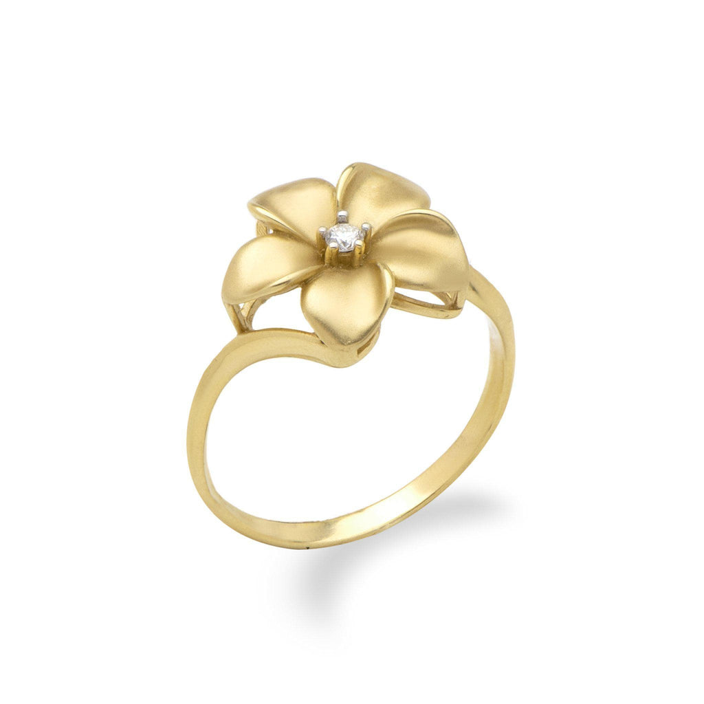 Plumeria Ring in Gold with Diamond - 13mm – Maui Divers Jewelry